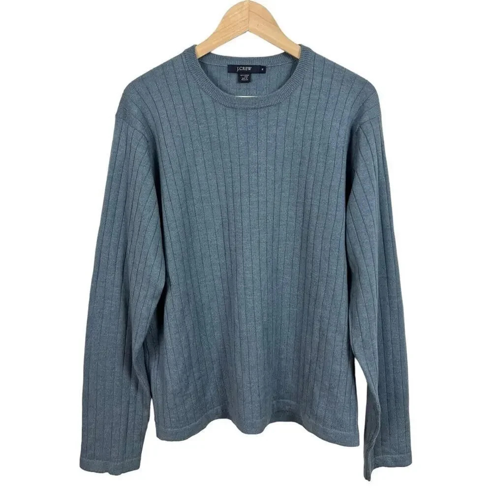 J. Crew Blue Ribbed Merino Wool Sweater Size Medium Crewneck Men’s